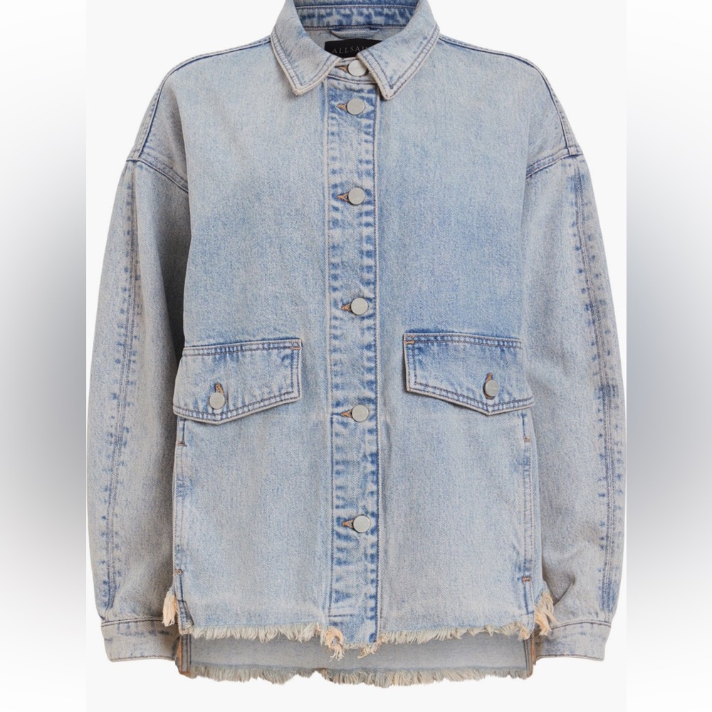 All Saints NWT HETTIE Distressed Oversized Medium Wash Denim Jacket US2-EU34 - Picture 6 of 16